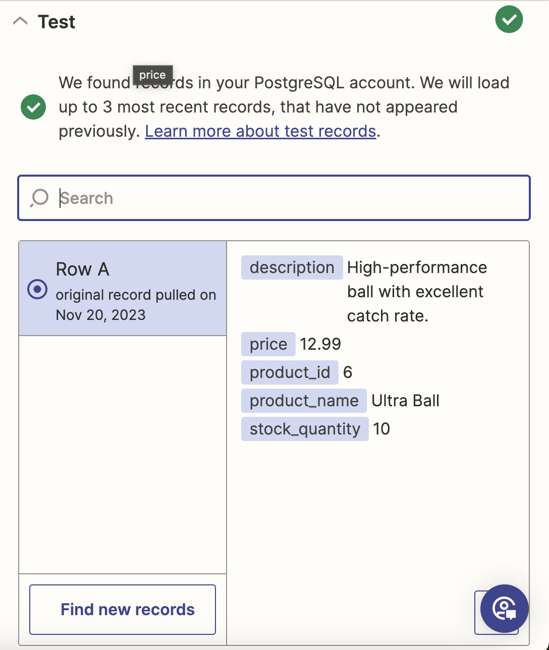 Selecting a prow from product's table
